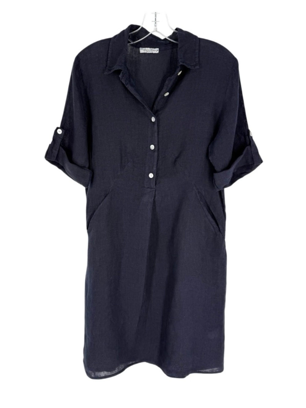 Elena Baldi Linen Dress Womens Size Small Navy Blue Lightweight Made in Italy